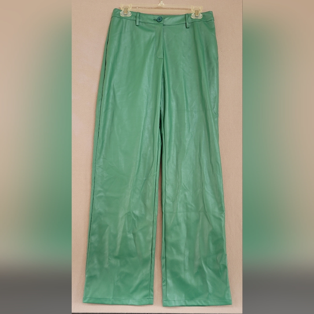 Tiger Mist McKay Pant Green Faux Leather High Rise Trousers Size S NWT